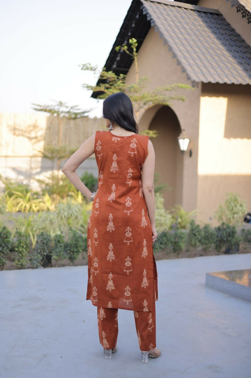 Teeya Creation Womens New Trendy Summer War Printed Cotton Gown Set-Orange - Dista