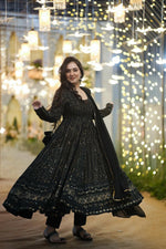 Thumbnail for Aayaa Designer Embroidery Zari Sequins Work Faux Blooming Georgette Suit - Black - Distacart