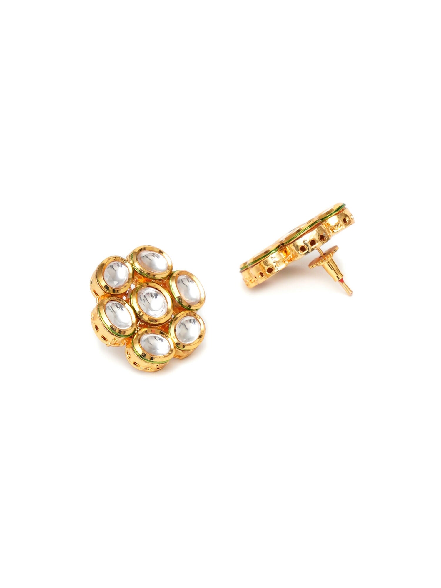 Kundan Round Maang Tikka with Studs Jewellery Set (Gold) - Ruby Raang - Distacart