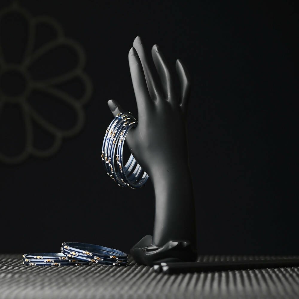 Afast Elegant Bridal & Wedding Party Fashion Bangle/Kada Set, Blue, Glass, Pack Of 12 Model No- A7 - Distacart