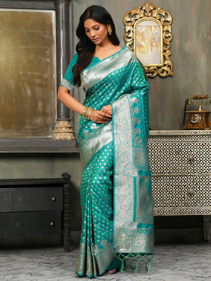 Shree Shyam Fashion Banarasi Silk Rama Green Saree - Distacart
