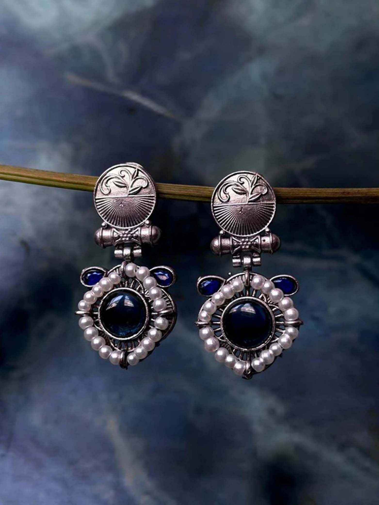 Joban Fashion Women Oxidize Monalisa Stone Beaded Silver Replica Earring