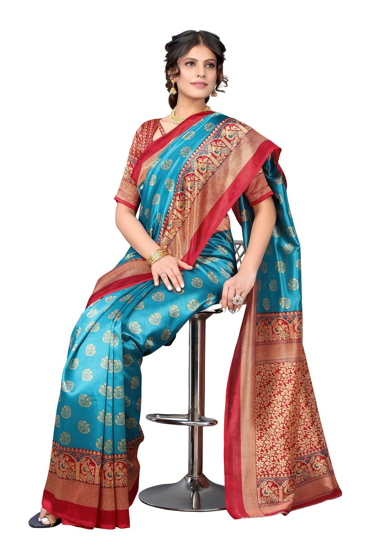 Vamika Sky Blue Printed Art Silk Saree - Distacart
