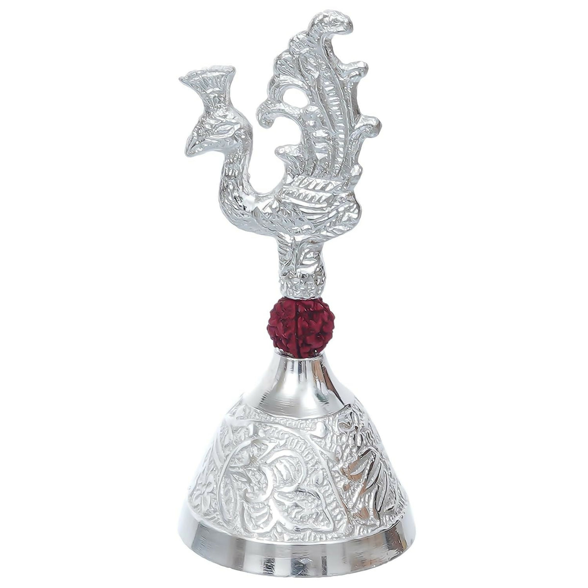 Webelkart Premium HandiCrafted Peacock Silver Plated Pooja Bell