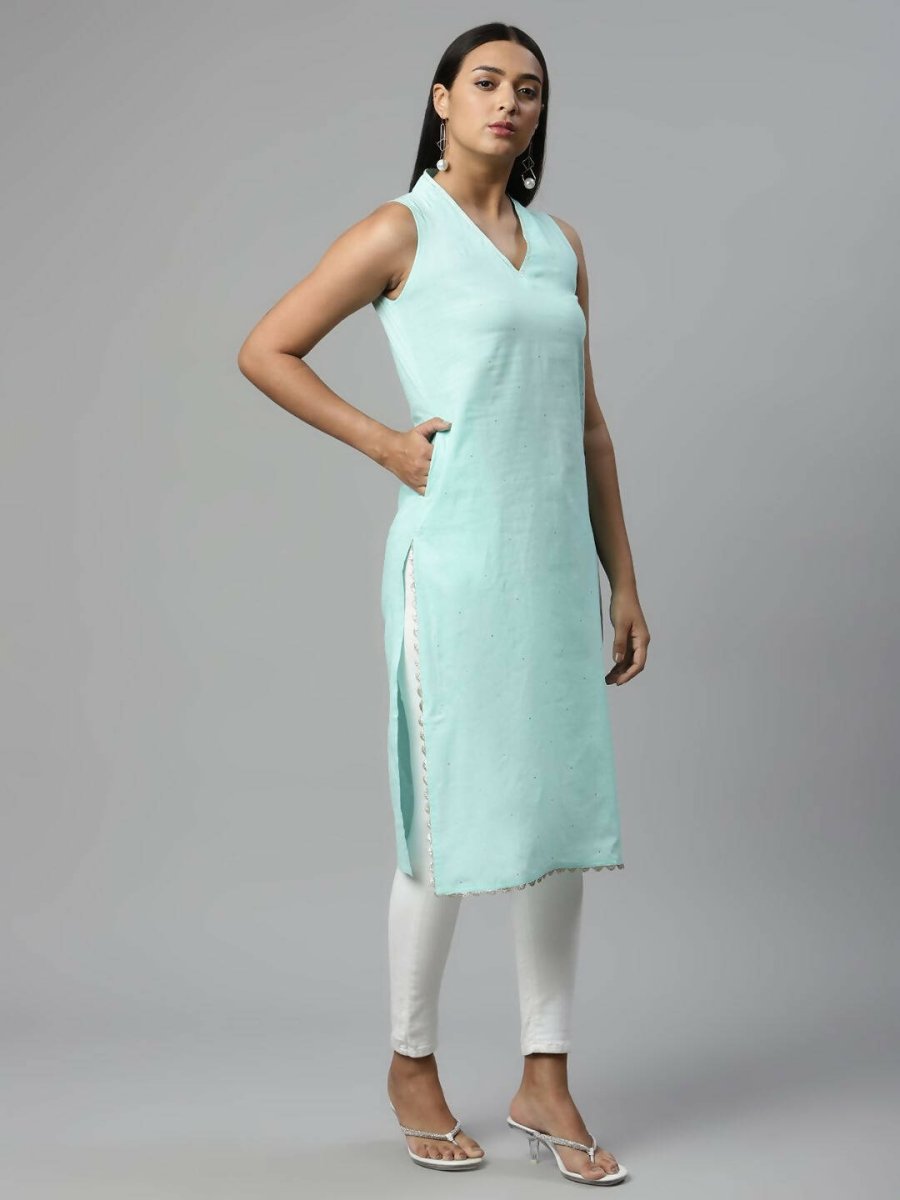 Ahalyaa Womens Summer Blue Pure Cotton Printed Kurtas - Distacart