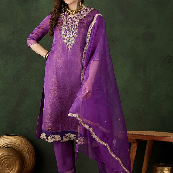 Sangria Embroidered Kurta & Trouser With Dupatta - Distacart
