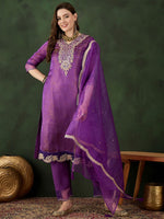 Thumbnail for Sangria Embroidered Kurta & Trouser With Dupatta