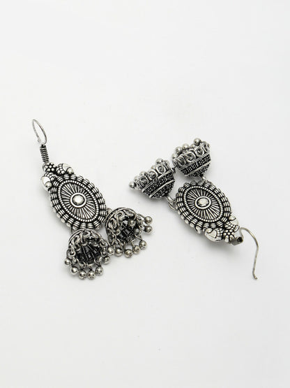 NVR Women's Silver-Plated Choke Oxidized Necklace with Jhumka Earrings - Distacart