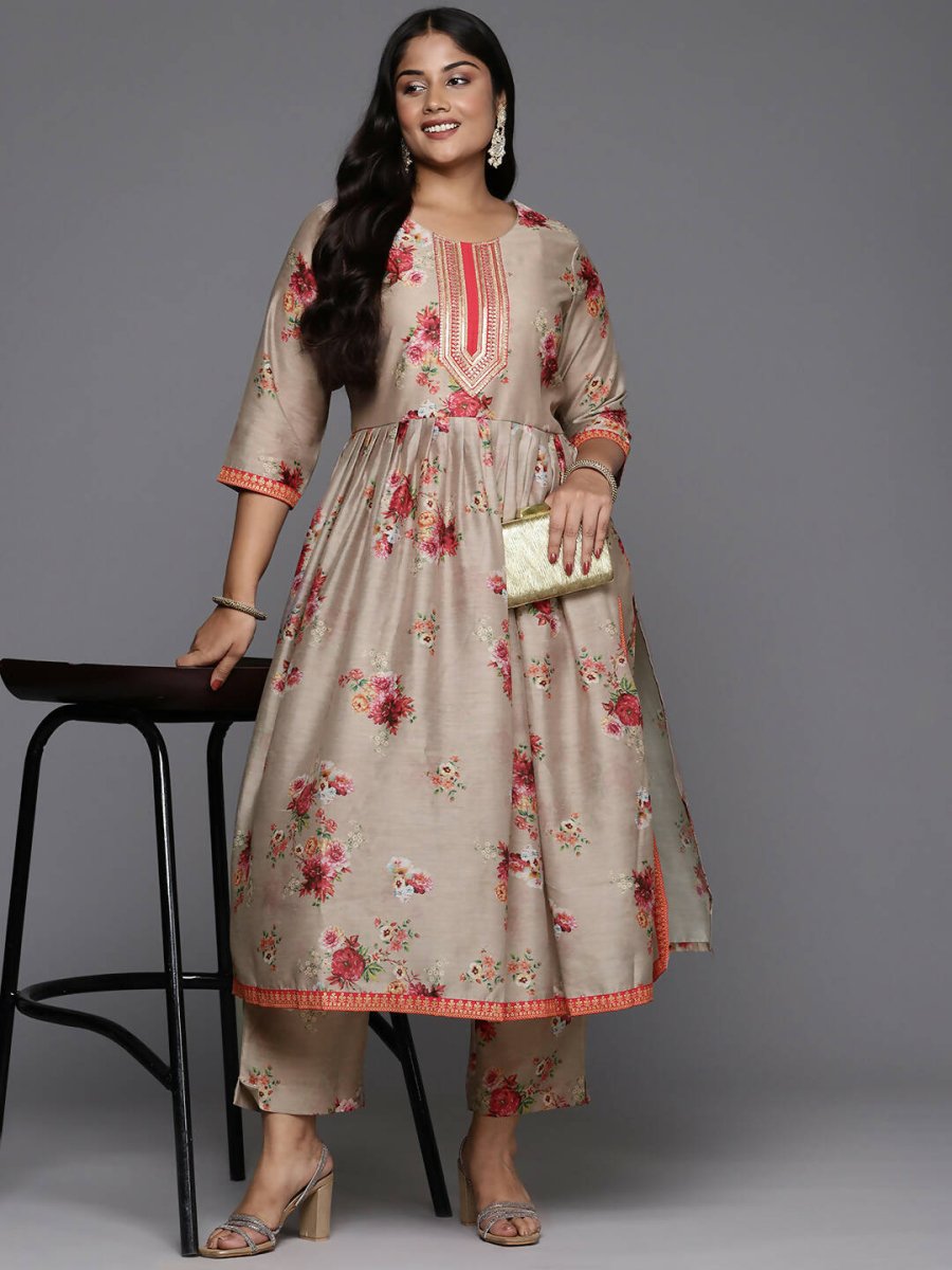 Ahalyaa Women's Traditional wear Kurta Set - Tan - Distacart