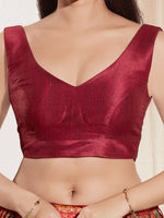 Thumbnail for Joban Fashion Dark Maroon Mulberry Silk Padded Blouse With Round Neck Sleeveless