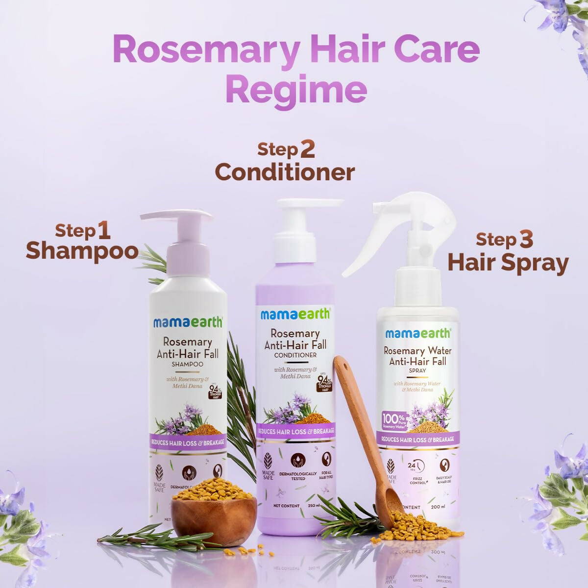 Mamaearth Rosemary Water Anti-Hair Fall Spray with 100% Pure Steam Distilled Rosemary Water & Methi Dana for Hair - Distacart