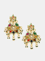 Thumbnail for Ruby Raang Gold Polished Multi-Color Navratan Kundan Earrings