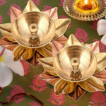 Thumbnail for CraftVatika Lotus Shape Decorative Brass Akhand Diya Sets