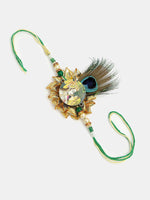 Thumbnail for NVR Women & Men Set of 2 Green Radha Krishna Beaded Bhaiya Bhabhi Rakhi With Roli Chawal - Distacart