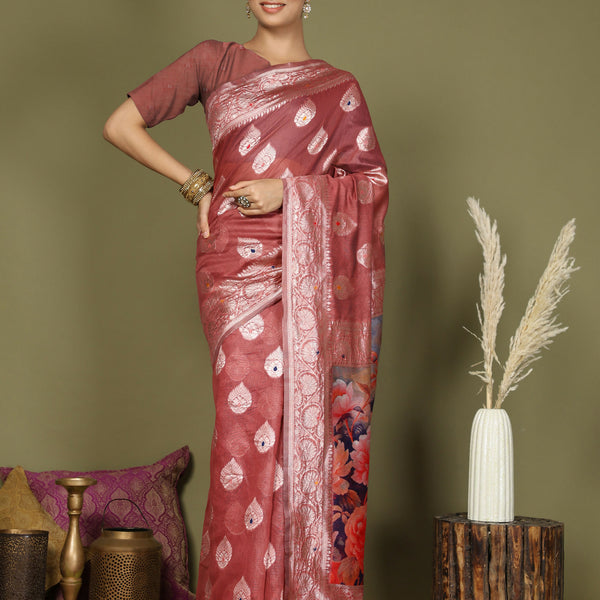 Astita Linen Cotton Rust Saree