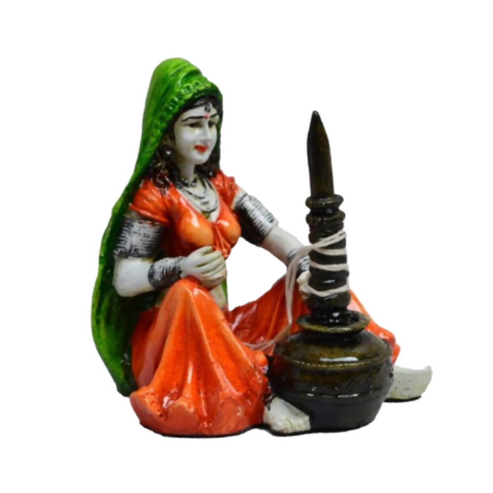 eCraftIndia Rajasthani Lady Using Makhan Handi Polyresin Statue - Dista