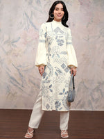 Thumbnail for Vishudh Off-White Geometric Printed Regular Puff Sleeves Kurta