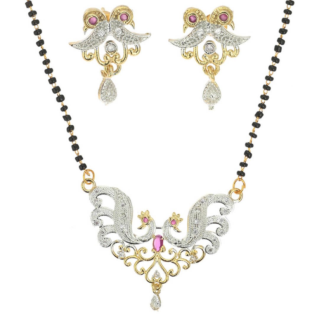 AanyaCentric Gold-plated Mangalsutra Pendant Earring Set & Silver Plated Anklet - Distacart