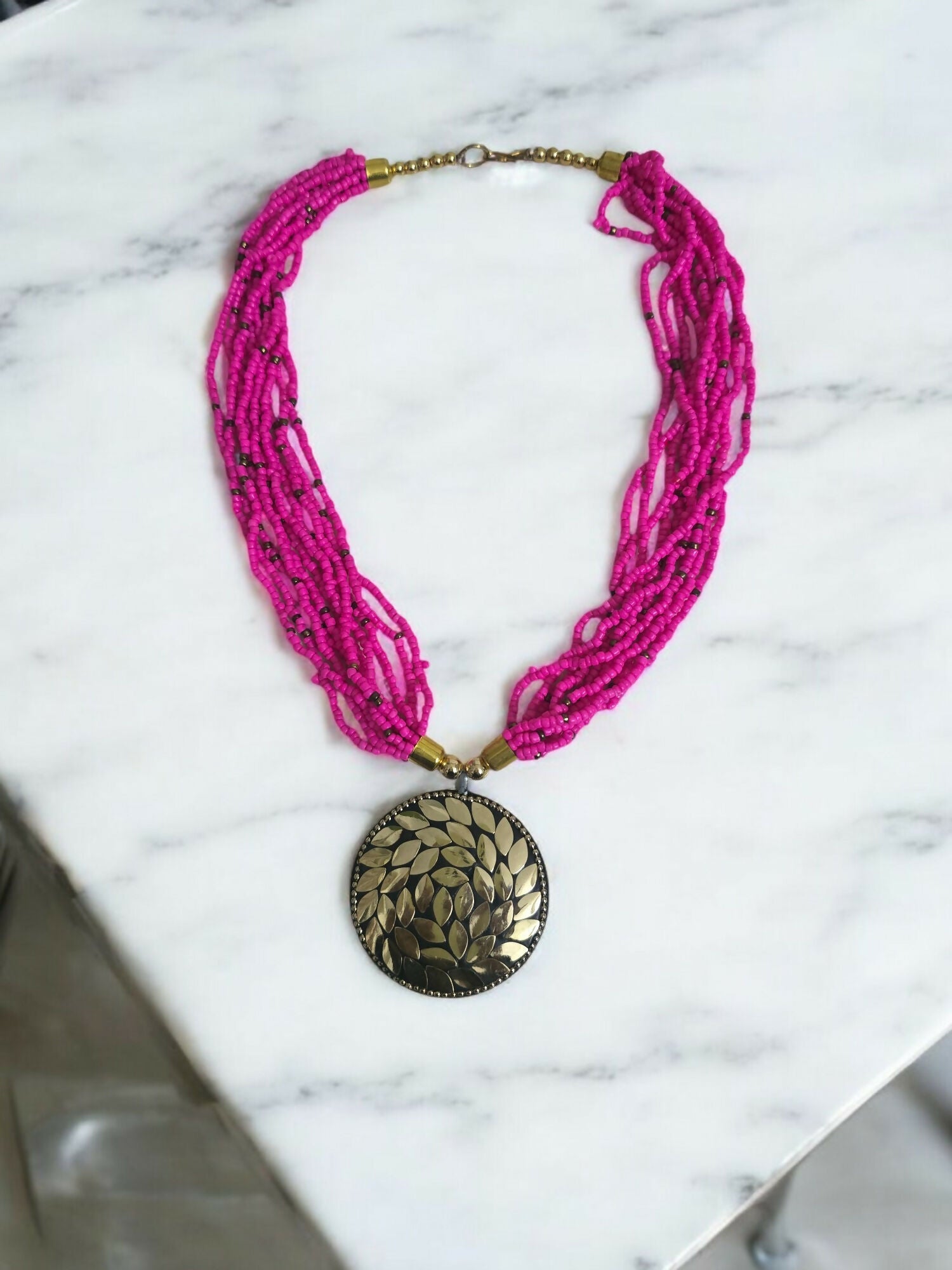 Inhanns Everyday Statement Beaded Pendant Necklace - Hot Pink - Distacart