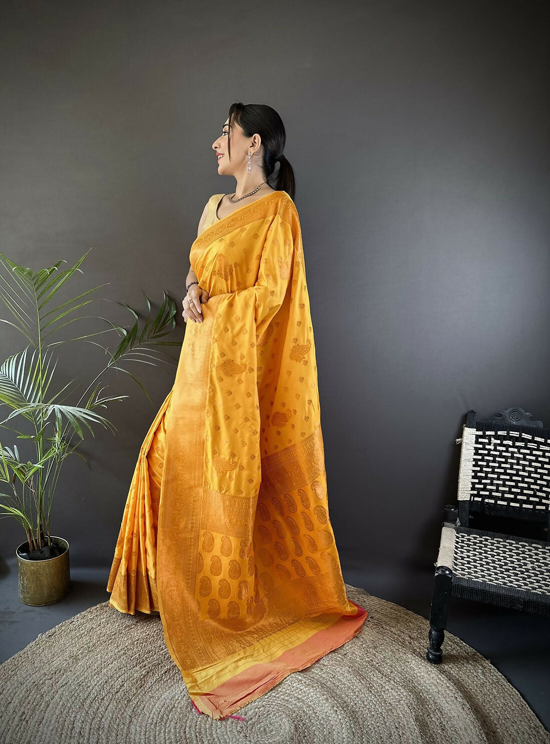 Joban Fashion Banarasi Orange Woven Woven Soft Silk Saree