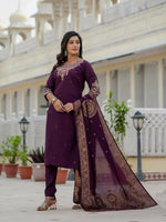 Thumbnail for Preksha Creation Wedding Special Premium Roman Silk Coding Embroidery With Sequins Work Kurti Dupatta With Pant