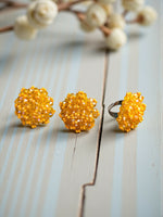Thumbnail for Inhanns Rangmani Crystal Duo – Adjustable Ring + Statement Earrings Set - Yellow - Distacart