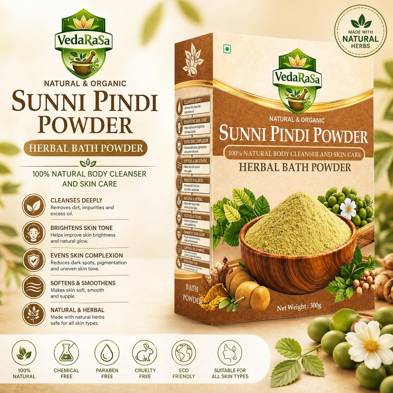 VedaRasa Sunni Pindi Herbal Bath Powder - Dista
