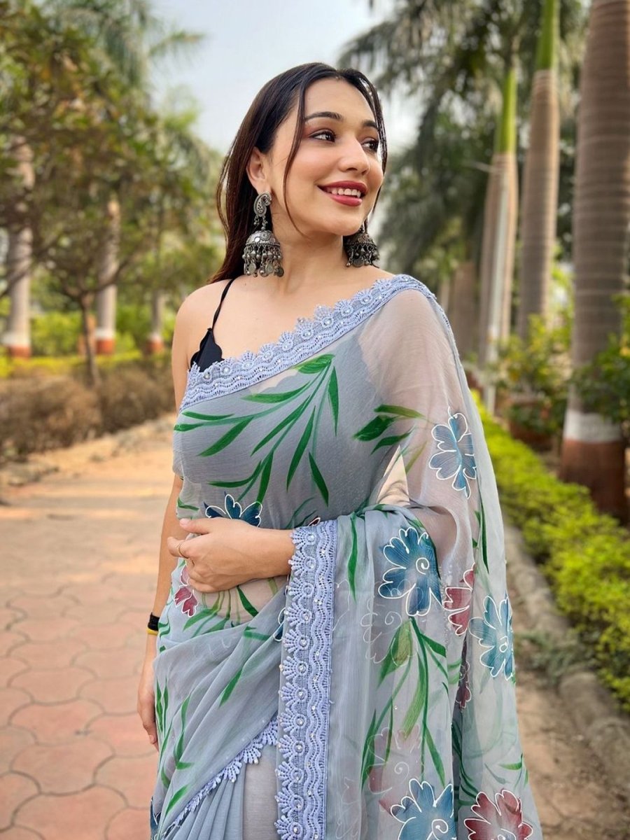 Anouk Floral Printed Embroidered Saree - Distacart