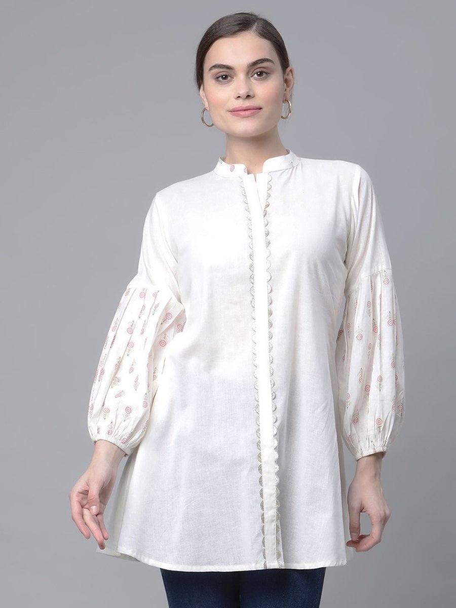 Ahalyaa Off White Pure Cotton Printed Tunic - Distacart