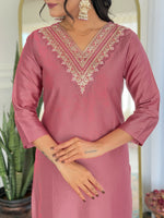 Thumbnail for The52 Gajri Women's Beautiful Embroidered Rayon Fabric with Straight Kurta, Pant and Dupatta Set - Distacart