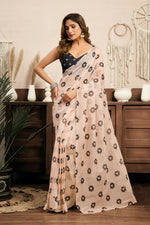 Thumbnail for Vastranavya Cream Digital Printed Linen Ready To Wear Designer Saree with Unstitched Blouse - Distacart