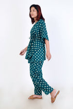 Thumbnail for Breathables Green Polka Cotton Kaftan Co-Ord Set - Dista