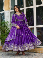 Thumbnail for Joban Fashion Purple Kurta set with Pant Art silk Thread with Sequins work