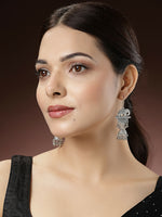 Thumbnail for NVR Women's Set of 3 Silver-Toned German Silver Oxidised Dome Shaped Jhumka Earrings - Distacart