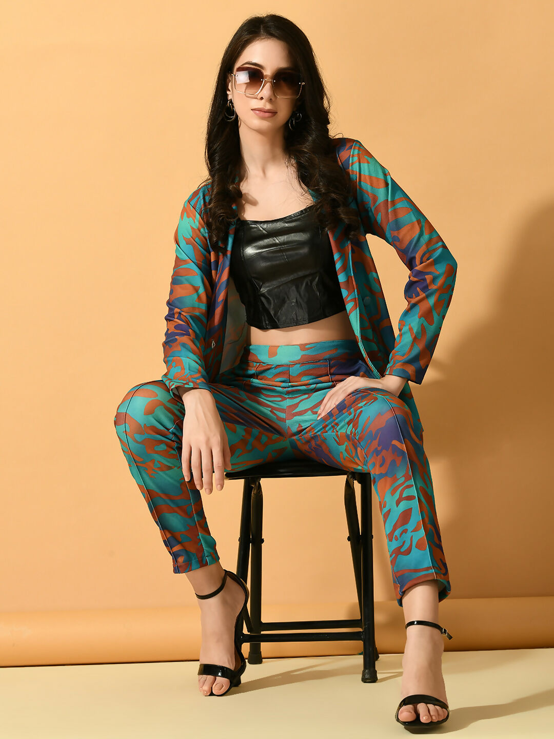 Myshka Women's Multi Printed Coat With Trousers - Distacart