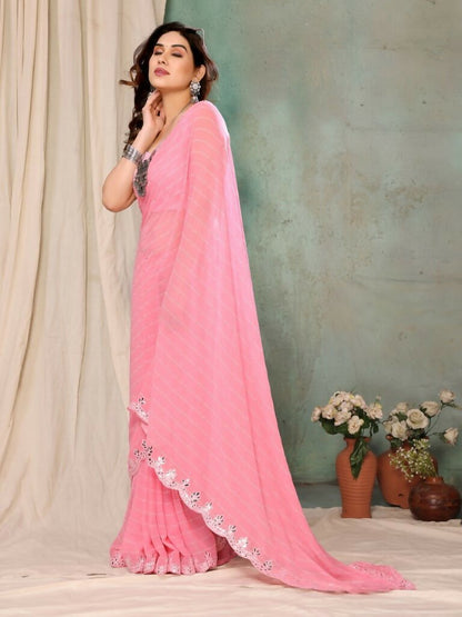 Aafreen Partywear Designer Pink Georgette Fancy Saree - Distacart