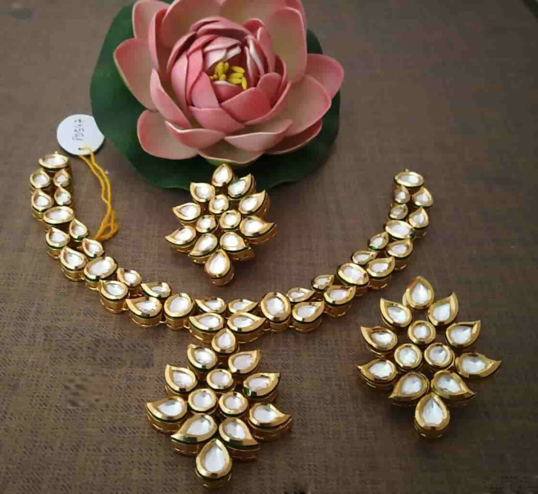 Joban Fashion Hand Made High Quality Gold Plated Base Metal Alloy Kundan Stone Studded Kundan Jewellery Set - Distacart