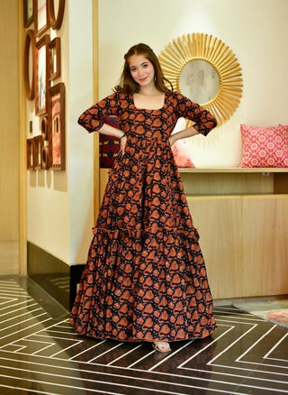 Aastha Fashion Women's Brown Cotton Silk Digital Printed Anarkali Dress - Distacart