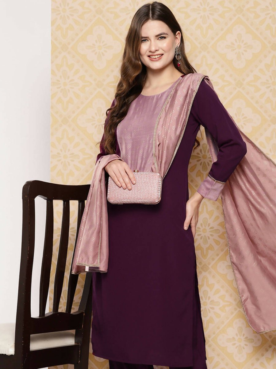 Ahalyaa Women's Traditional wear Kurta Set - Burgundy - Distacart