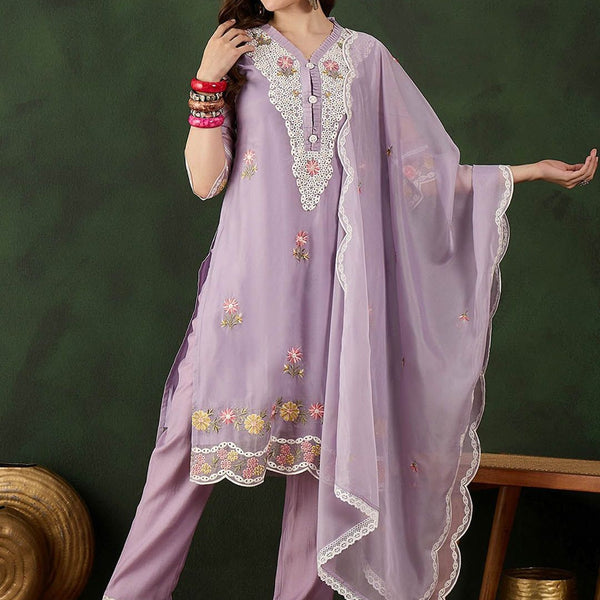 Sangria Embroidered Kurta With Trouser & Dupatta Set - Distacart
