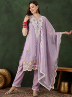 Thumbnail for Sangria Embroidered Kurta With Trouser & Dupatta Set