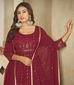 Thumbnail for Jyoti Fashion Women's Maroon Georgette Embroidered Anarkali Kurta Pant Set With Dupatta - Distacart