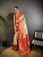 Thumbnail for Joban Fashion Banarasi White Woven Soft Silk Saree