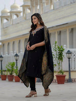 Thumbnail for Preksha Creation Wedding Special Premium Roman Silk Coding Embroidery With Sequins Work Kurti Dupatta With Pant