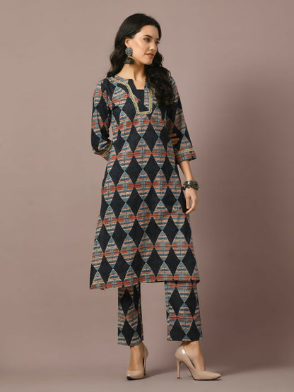 Myshka Women's Multi Printed Cotton Straight Party Kurta Set - Distacart