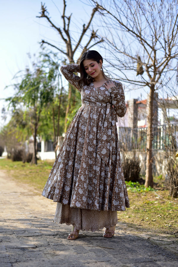 Jyoti Fashion Women's Coffee Cotton Silk Heavy Digital Printed Kurta Plazo Set - Distacart