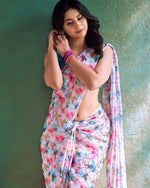 Thumbnail for Malishka Georgette Printed Ready To Wear Saree With Blouse Piece - Multi Color - Distacart