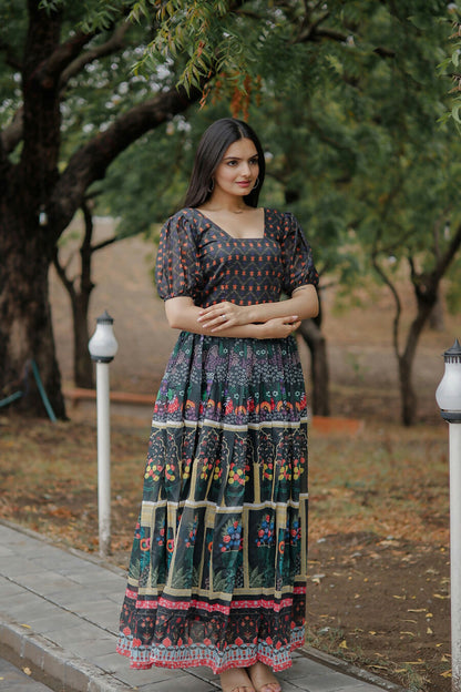 Aayaa Pure Chanderi Gown With Heavy Digital Print - Multi Color - Distacart