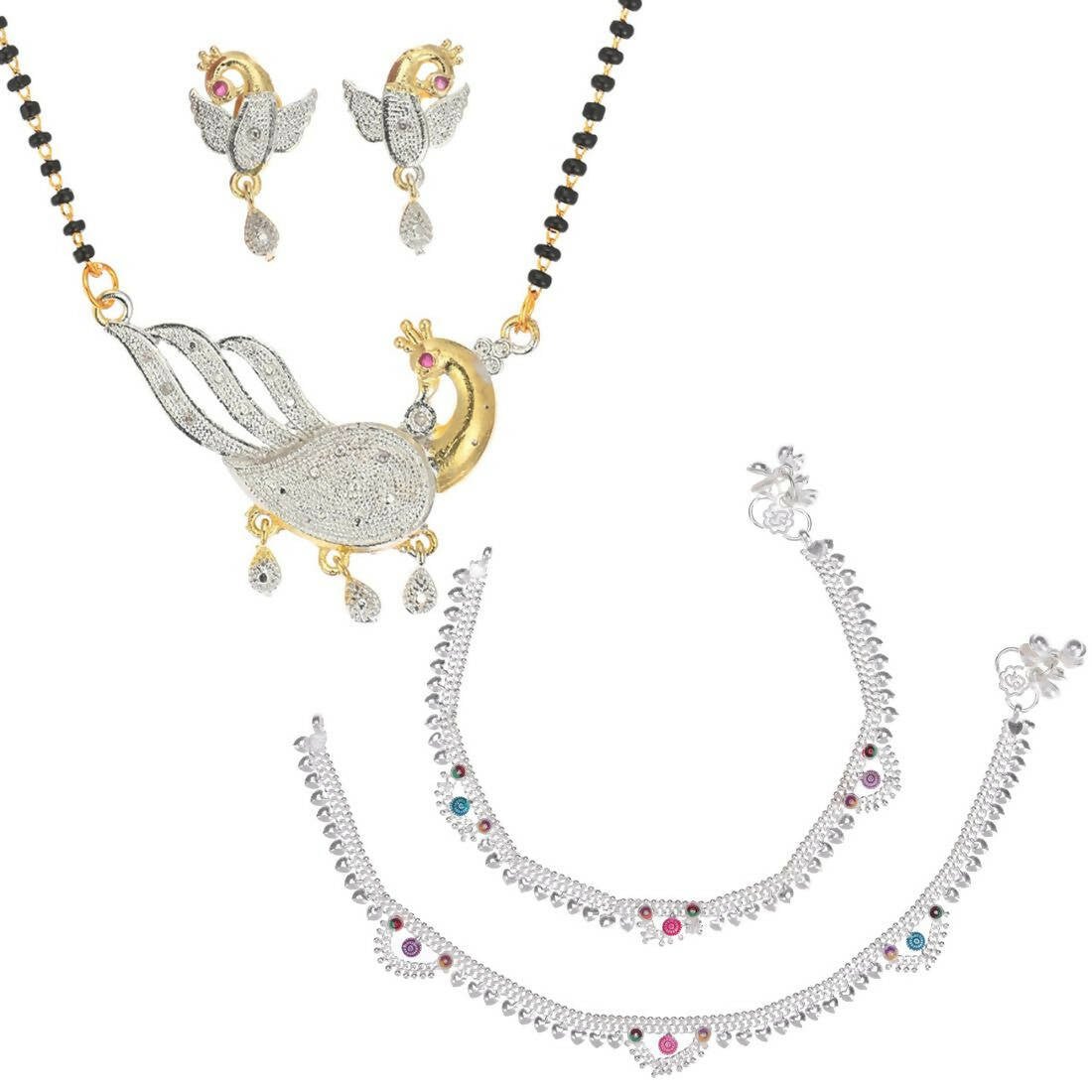 AanyaCentric Gold-plated Mangalsutra Pendant Earring Set & Silver Plated Anklet - Distacart