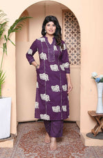 Thumbnail for Miravan Womens Purple Printed Kurta With Palazzo - Distacart